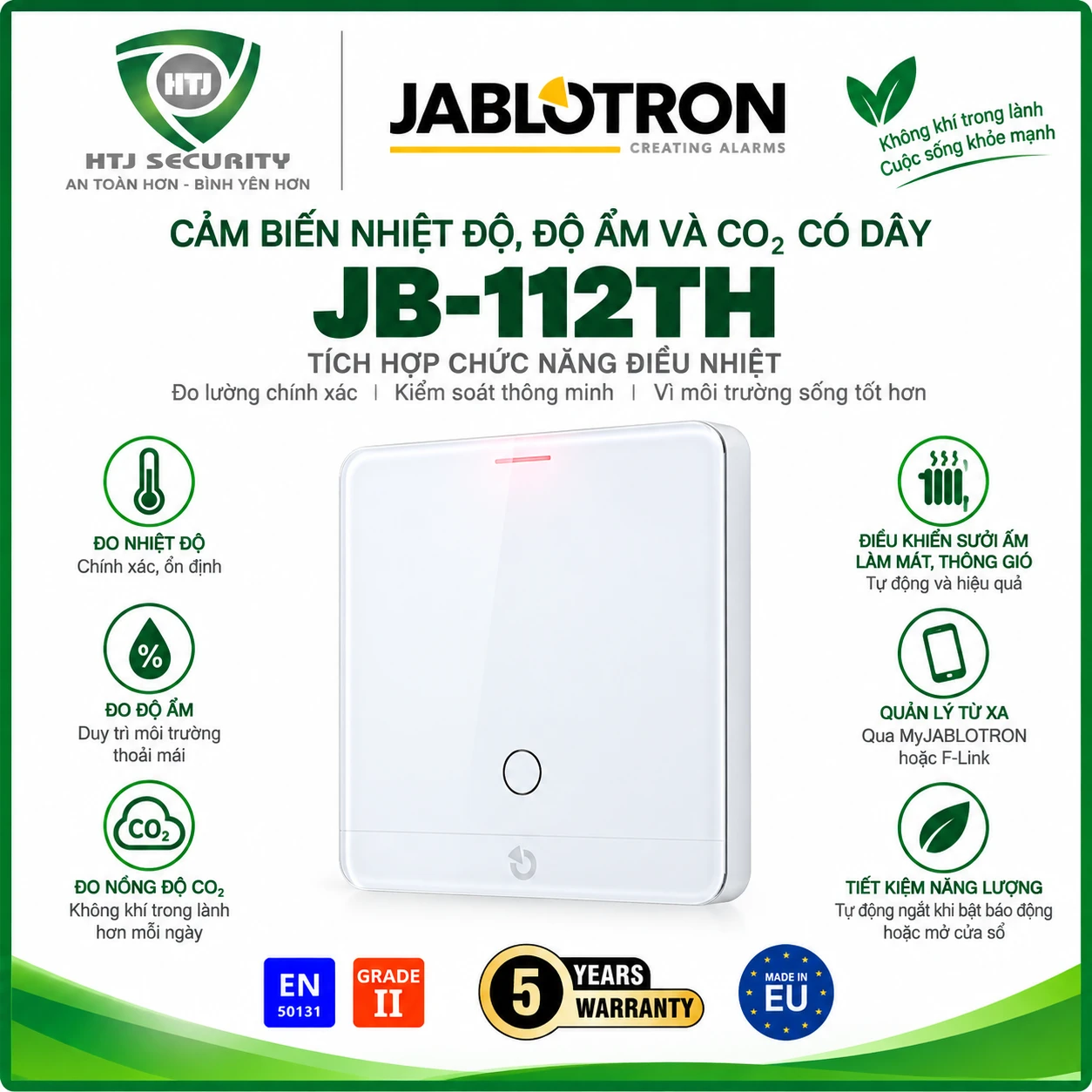 JB-112TH Cảm biến nhiệt độ, độ ẩm và CO₂ có dây Jablotron