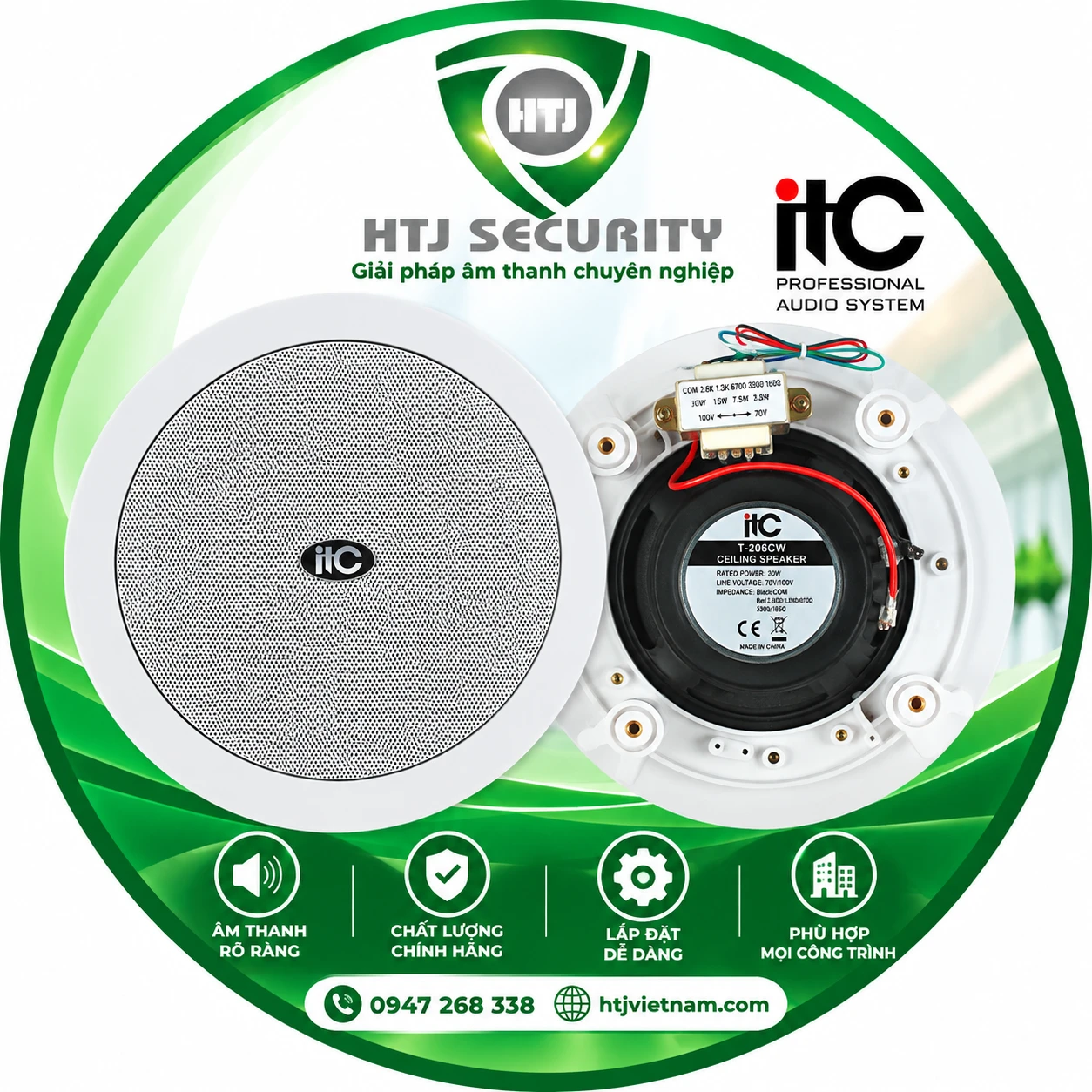 Loa âm trần chống cháy ITC T-208CW – Công suất 40W