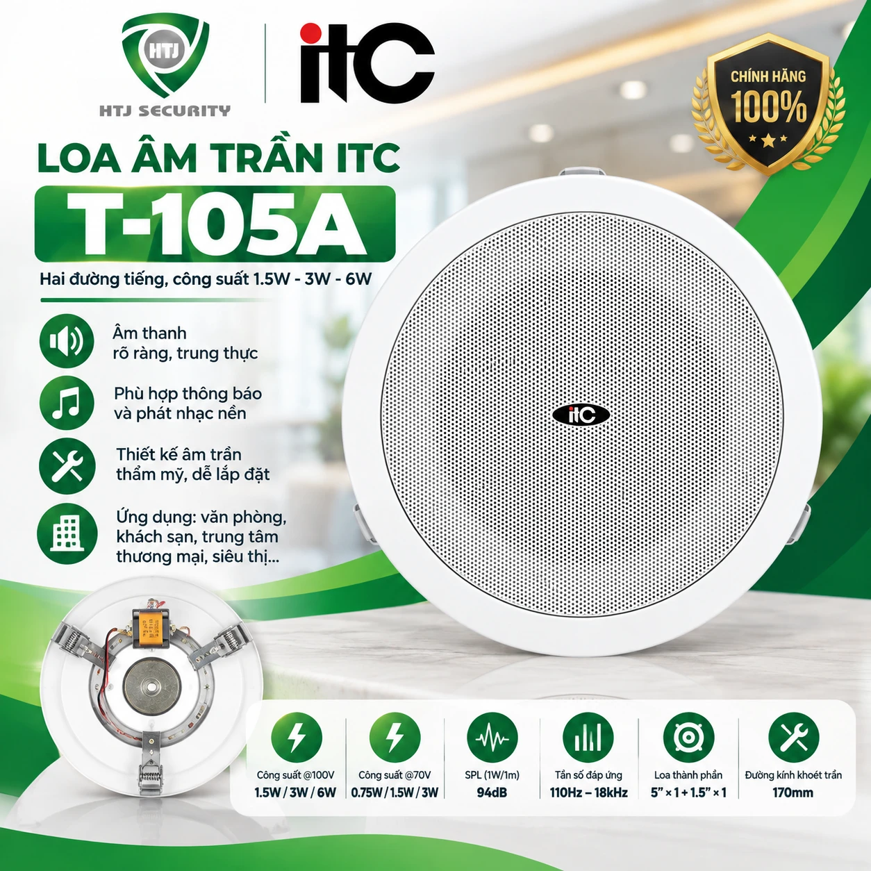 Loa âm trần ITC T-105A – công suất 1.5W–3W–6W