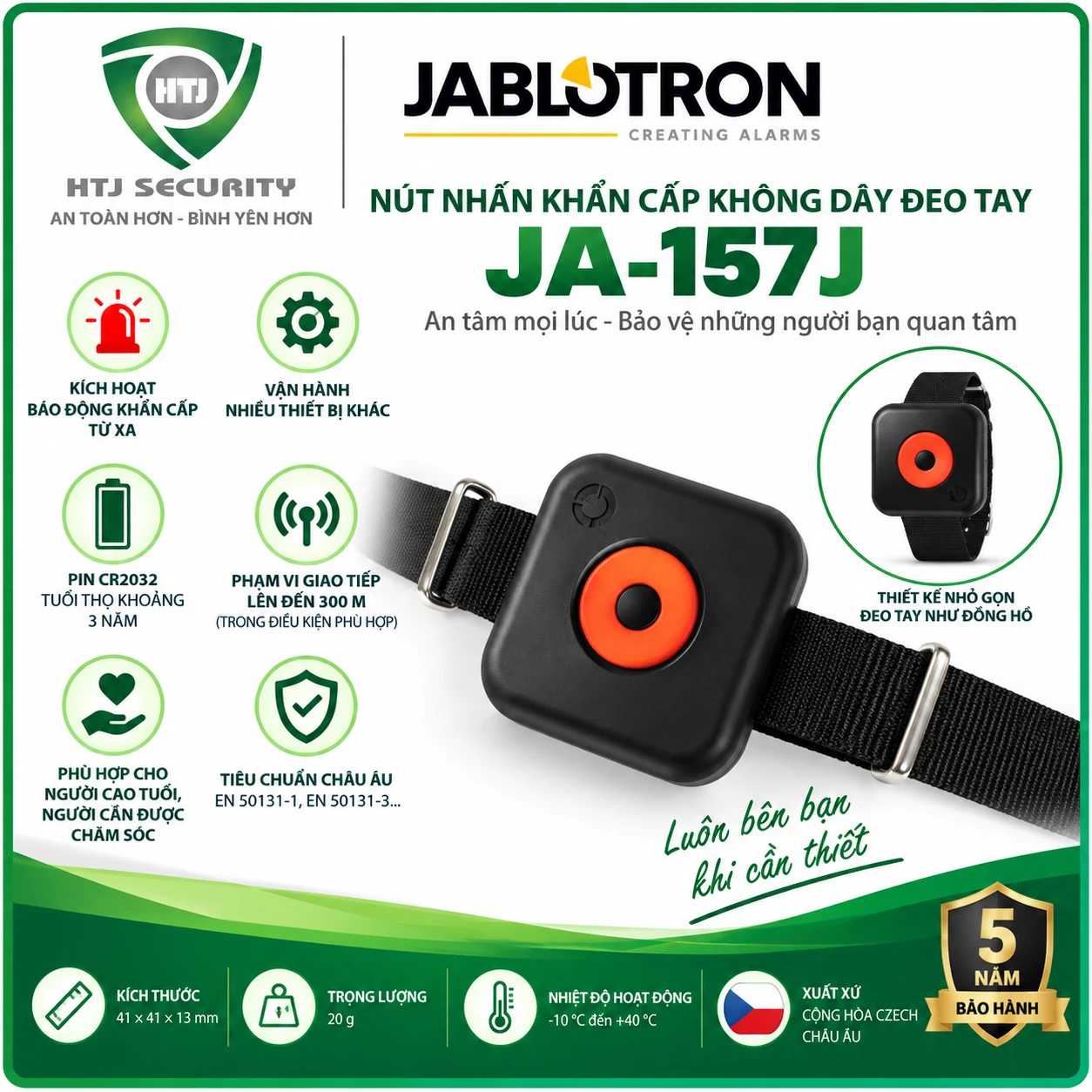 Nút nhấn khẩn cấp không dây đeo tay Jablotron JA-157J