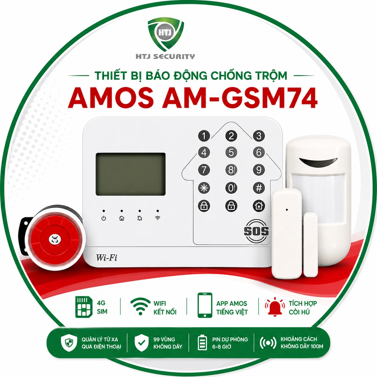 Thiết bị báo động chống trộm AMOS AM-GSM74 – Dùng SIM 4G + WiFi